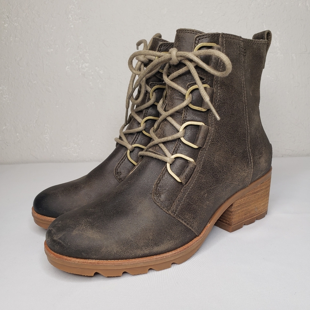 Sorel Booties Dark Brown Leather Lace-Up Boots
